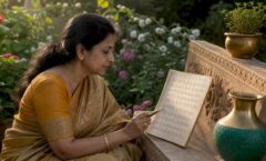 Musician studying Indian notation sheet