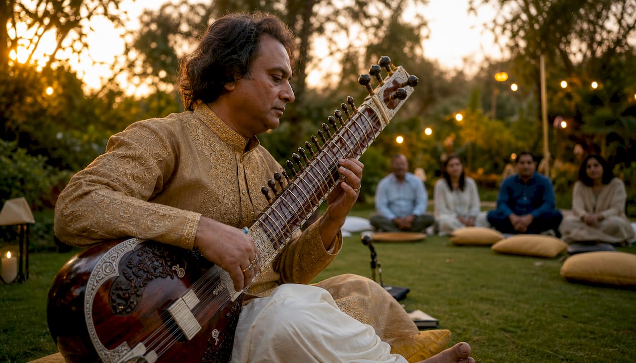 Rajib Karmakar sitarrajib How Sitar Fits Festival Programming: A 2026 Guide 1 Sitar player performing on stage with tabla