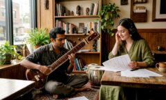 Rajib Karmakar sitarrajib How to Collaborate with a Sitar Artist Effectively 9 Sitar artist and composer collaborating in music studio