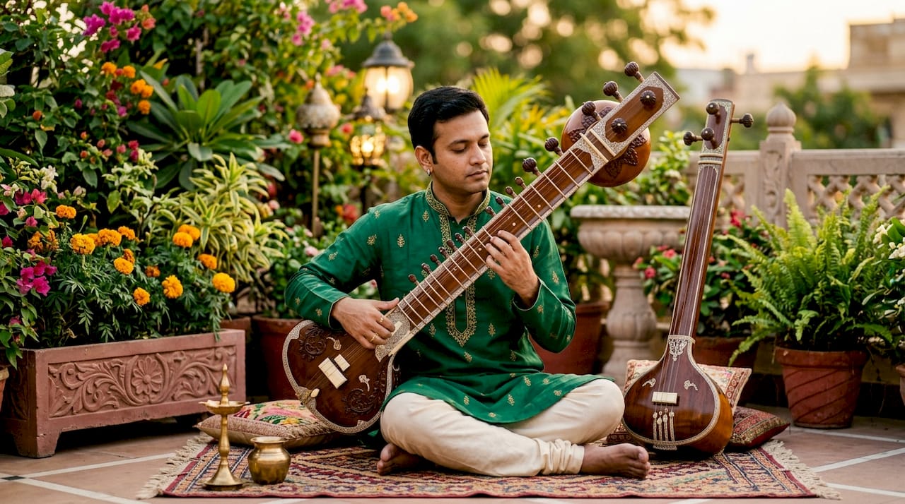 Rajib Karmakar sitarrajib What Is Alap in Sitar Performance: A Clear Guide 1 Musician performing alap on sitar in recital hall
