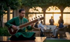 Rajib Karmakar sitarrajib Sitar Music Benefits for Cocktail Hours: A Clear Guide 7 Sitar musician performing at cocktail hour event