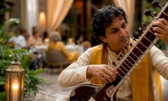 Rajib Karmakar sitarrajib Why Sitar Suits Corporate Events: A 2026 Guide 6 Sitar musician tuning instrument at corporate event