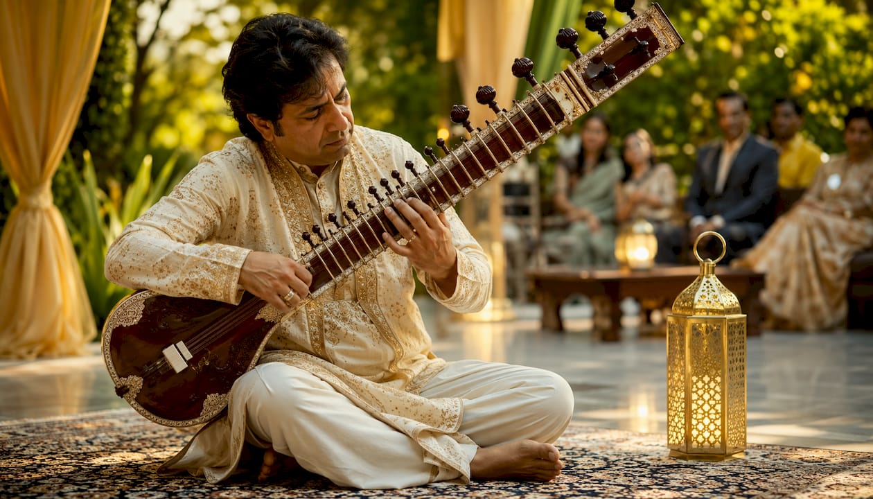 Rajib Karmakar sitarrajib Why Sitar Music Elevates Events: A 2026 Guide 1 Sitar musician performing live at corporate cultural event