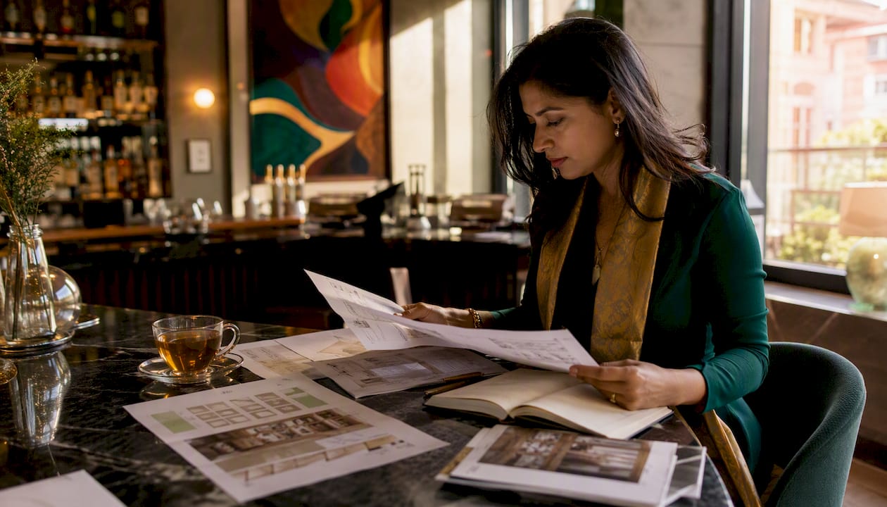 Event planner reviewing background music playlists