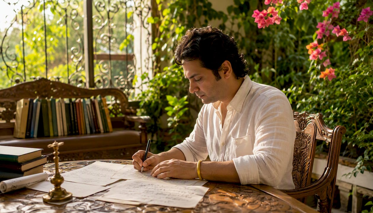 Rajib Karmakar sitarrajib The Role of Leitmotif in Film Music: A Composer's Guide 1 Film composer reviewing motif sketches in home studio