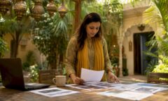 Event planner reviewing cultural artist portfolios