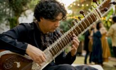 Hands playing sitar at multicultural fusion performance