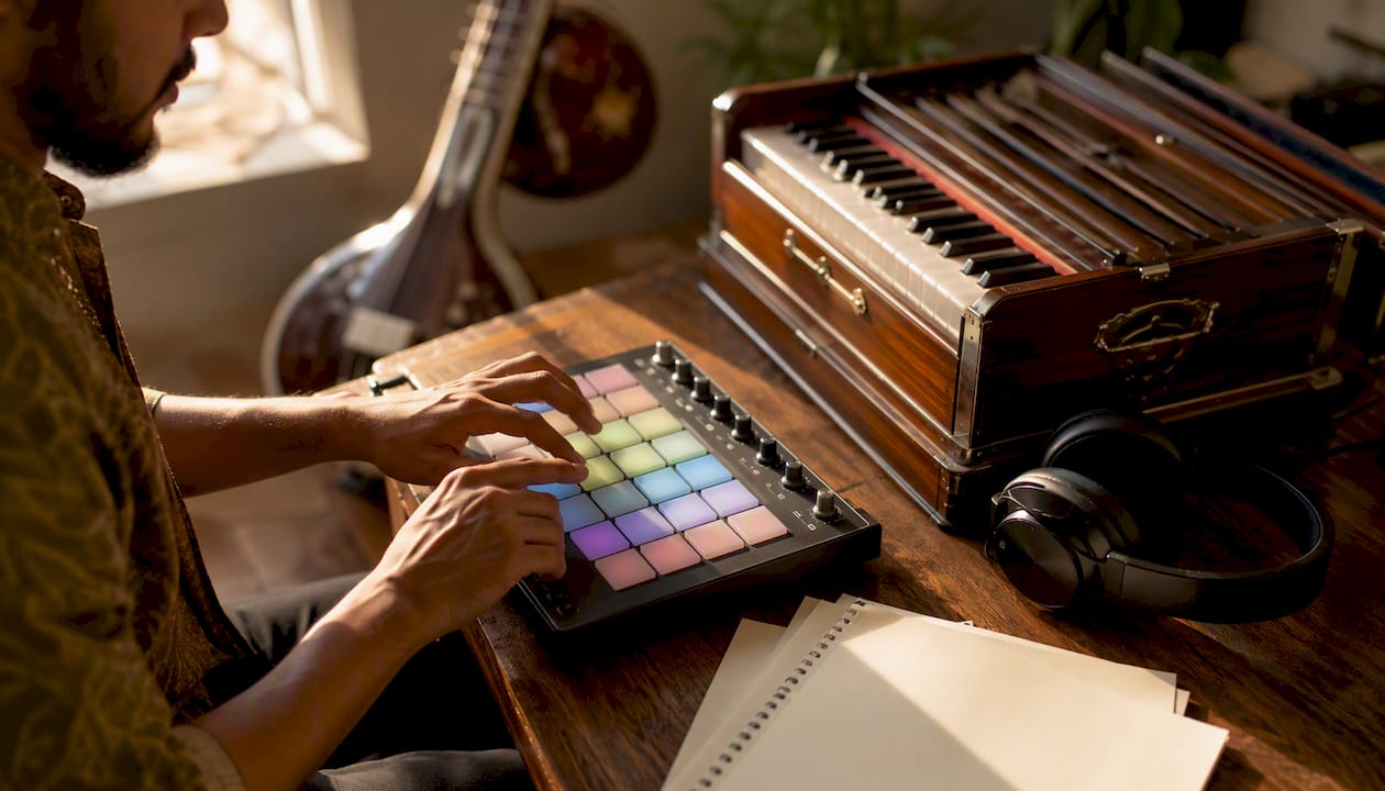 Rajib Karmakar sitarrajib How to Compose Music for Dance: A Practical Guide 1 Composer hands sequencing dance music in studio