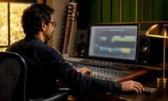 Engineer verifying recording deliverables in studio