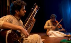 Hindustani and Carnatic musicians performing together