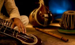 Indian classical instruments on a recital stage
