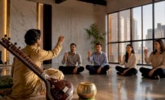 Corporate group learning Indian classical music