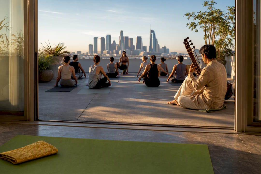 Rajib Karmakar sitarrajib Organizers: Book Live Music for Yoga, Sitar Tips and 30 Minutes Setup 1 Sitarist accompanying a rooftop yoga class